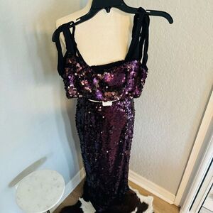 Free People Star Bright Sequin Two-Piece Crop Top & Midi Skirt, Lilac, Sz 4, NWT